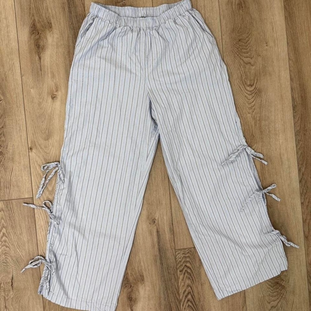 Blue Striped Bow Tie Wide Leg Cotton Pants Wild Fable Medium